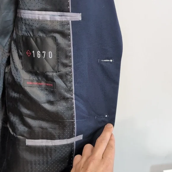 1670 | Men's Dark Navy Johnny Slim Fit Button Up Blazer - Picture 5 of 7